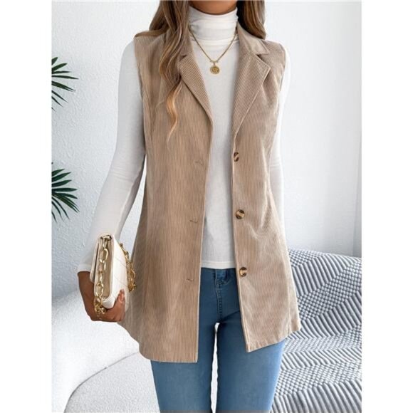 Button-Front Longline Vest Coat - Picture 1 of 16